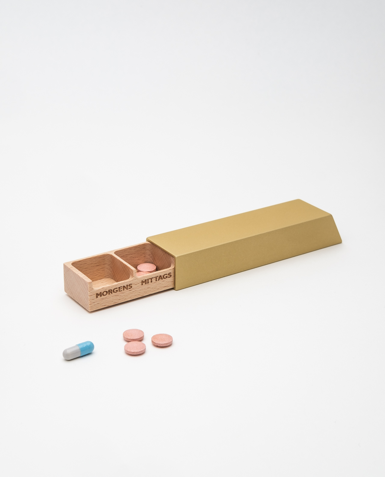 Monolith 4 Pillendose Woche Gold, Buche – Bild 2